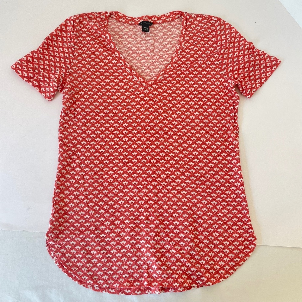 Ann Taylor 100% Linen Tee Shirt Coral XXS
